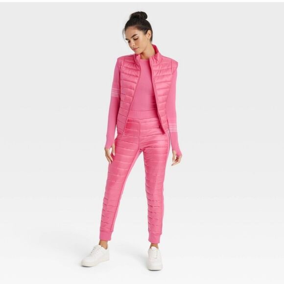 JoyLab Women's Quilted Banded Cuffed Joggers Pink - Picture 1 of 3